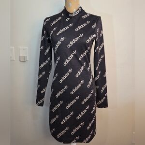 Adidas Originals Women Black Monogrammed Metallic LS Tight Dress (HM4892) S & M